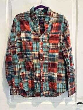 crown & ivy Plaid Button-Down Shirt in Red and Teal